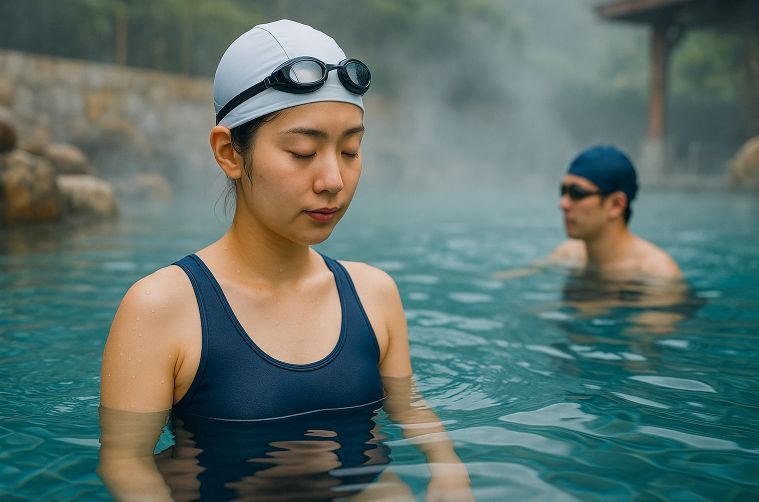 温泉では水泳帽と水着着用がルール